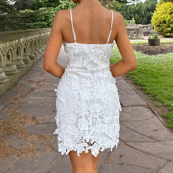 White Elegant Women's Milk Silk Embroidered Mini Slip Dress - Picture 2 of 5